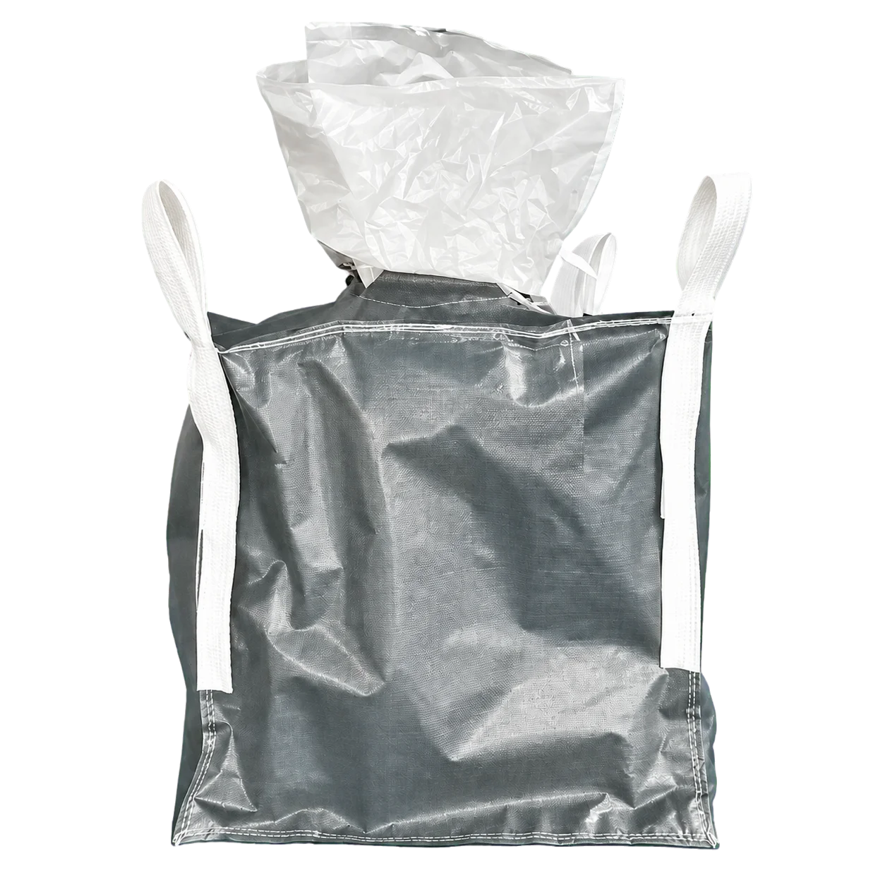 Silver lined FIBC shown as a representative bulk bag liner for moisture oxygen and electrostatic control